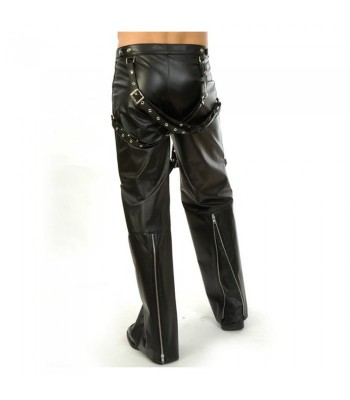 Men Gothic Biker Pant with Suspender Buckle Bondage Pants For Sale 